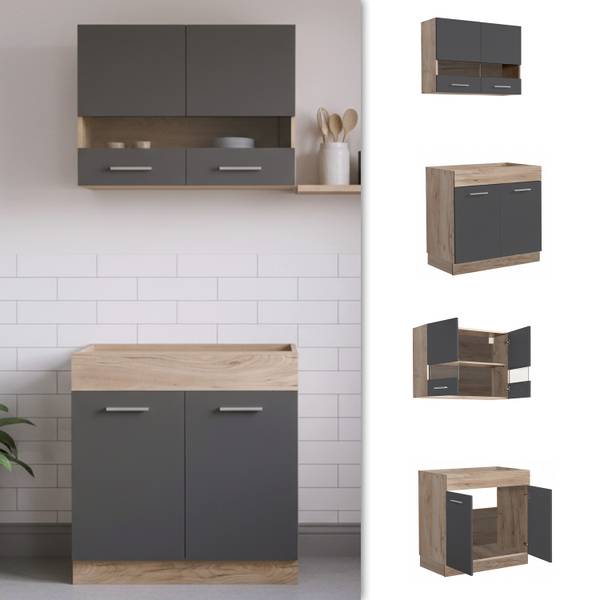 Coin cuisine sans plan de travail 2324 Anthracite - Marron - Gris - Imitation chêne - Bois