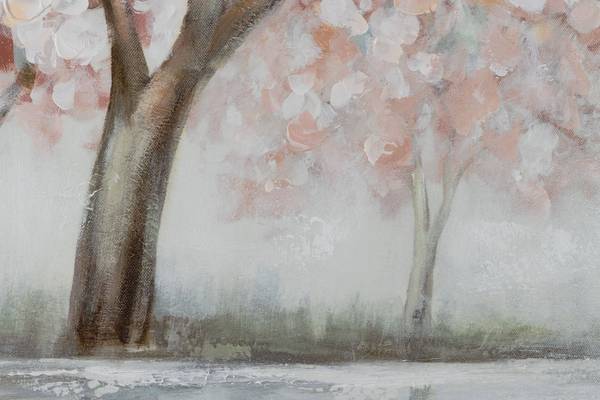 Tableau peint à la main Fleurs Brume Gris - Rose foncé - Coton - 100 x 75 x 4 cm