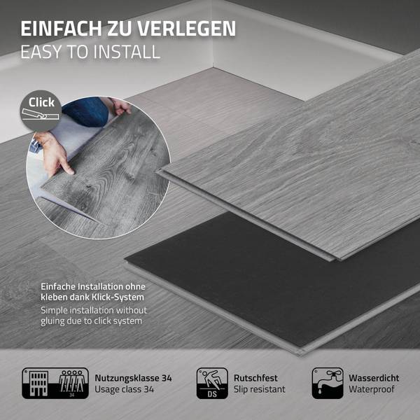 Klick Vinylboden LIGNUM-S 21er-Set Eiche Grau Dekor - Anzahl Teile im Set: 21