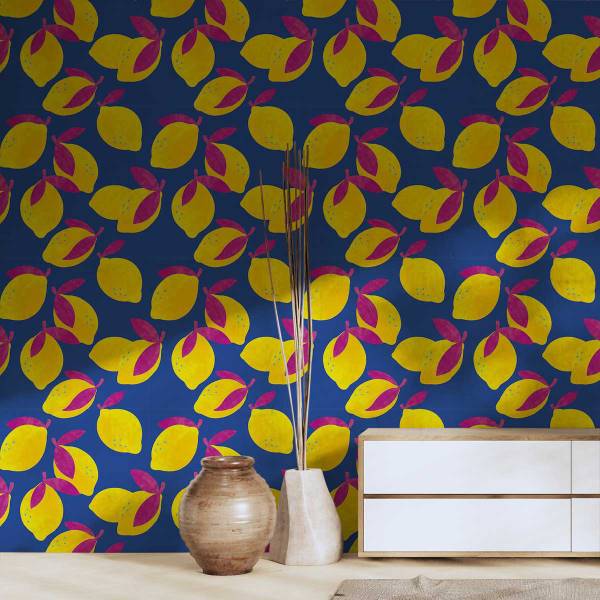 Papier peint citrons pop Papier - 52 x 1000 x 1000 cm