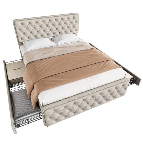 Polsterbett Ella II Beige - Leinen - 160 x 108 x 205 cm