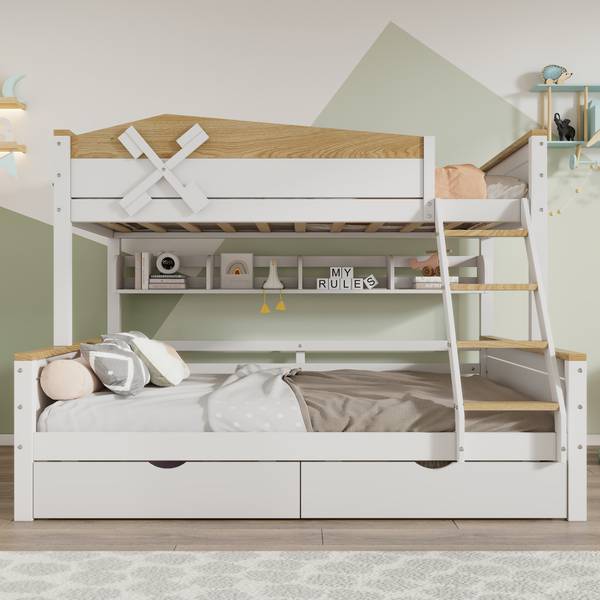 Etagenbett Aura Ⅰ Braun - Weiß - Holzwerkstoff - Metall - Massivholz - 145 x 155 x 205 cm