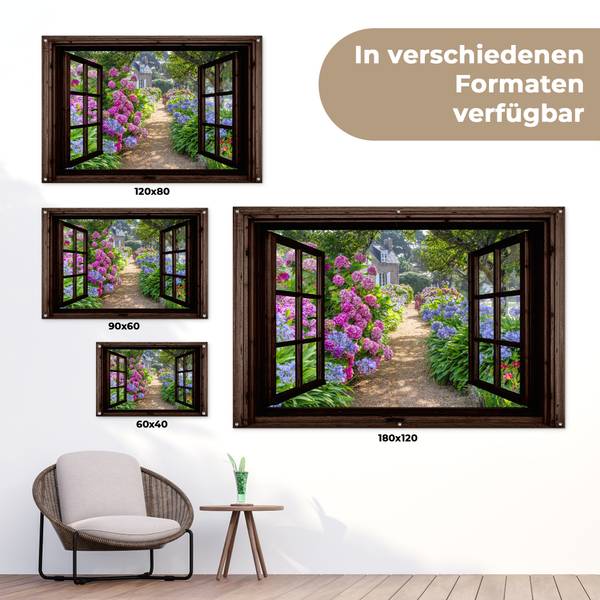 Poster de Jardin Chemin fleuri Marron - PVC - 180 x 120 x 1 cm