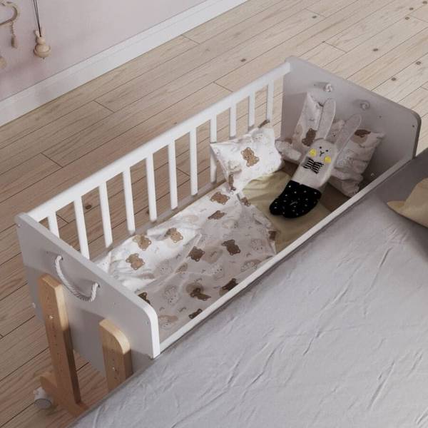 Beistellbett mit Matratze L61 Weiß - Kiefer - 44 x 76 x 94 cm