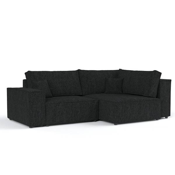 Ecksofa AVION mit Schlaffunktion Schwarz - Armlehne beidseitig montierbar - Ecke davorstehend rechts - Ottomane davorstehend rechts