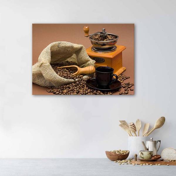 Canvas schilderij molen en koffiebonen 100 x 70 cm