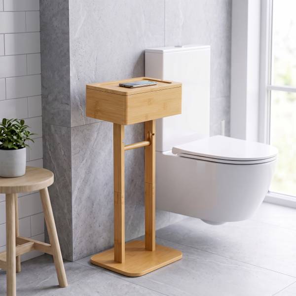 Toilettenpapierhalter mit Fach & Ablage Braun - Bambus - 25 x 65 x 20 cm