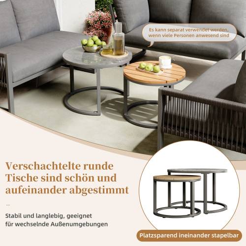 Gartenmöbel-Set MetaRopeNatur 5-teilig Grau - Holzwerkstoff - Glas - Metall - Kunststoff - Textil - 233 x 86 x 178 cm
