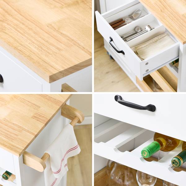 Küchenwagen FKW131-WN Braun - Weiß - Bambus - Holzwerkstoff - 42 x 87 x 92 cm