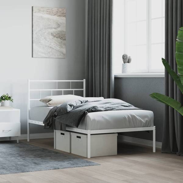 Bettgestell mit Kopfteil X404 Weiß - Metall - 105 x 90 x 196 cm