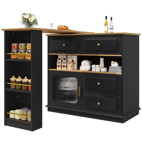 Bartisch Ausziehbar Oveox BL Schwarz - Holzwerkstoff - Metall - 56 x 105 x 181 cm