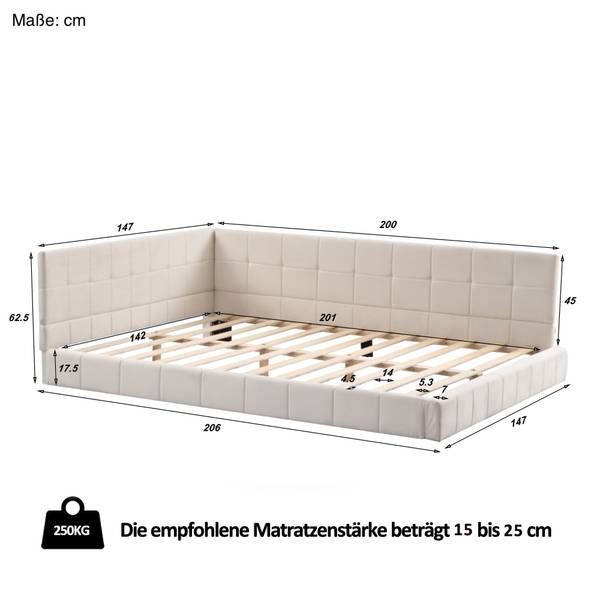 Polsterbett Liam Beige - Massivholz