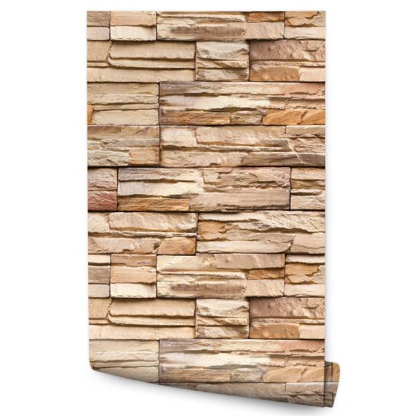 Papier Peint pierre ardoise effet 3D Beige - Orange - Papier - 53 x 1000 x 1000 cm