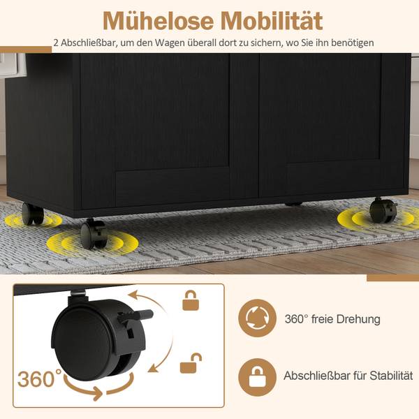 Küchenwagen WO70650 Schwarz - Holzwerkstoff - 40 x 90 x 111 cm