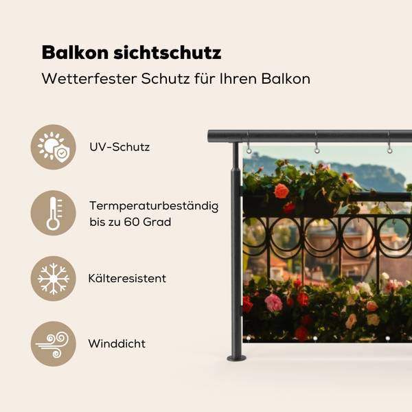 BALKON-SICHTSCHUTZ Balkonblumen 300 x 75 cm