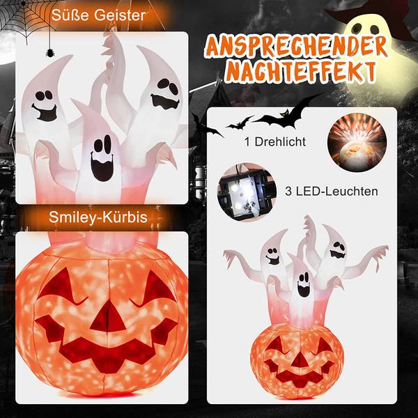 Aufblasbarer Halloween-Kürbis Orange - Weiß - Textil - 90 x 182 x 140 cm