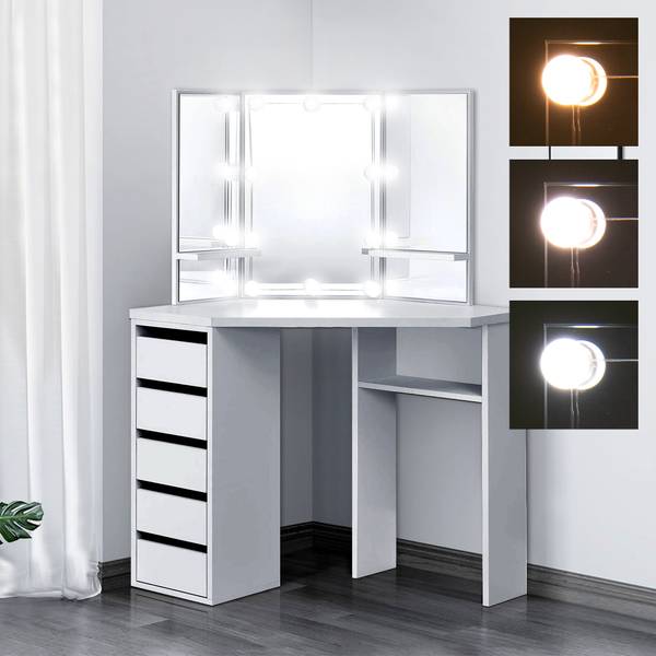 Coiffeuse 110x141,5x54 cm blanc Blanc - Bois manufacturé - Métal - Matière plastique - 54 x 142 x 110 cm