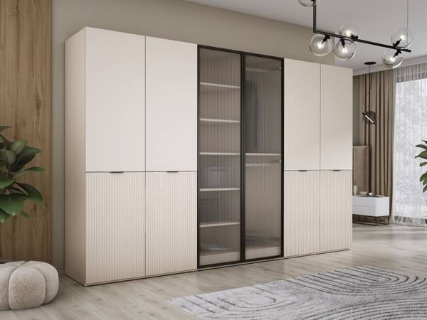 Armoire Sumatra Beige - Verre noir - Marron sable