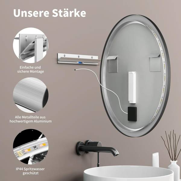 LED Spiegel Rund Sheffield 80 x 80 cm