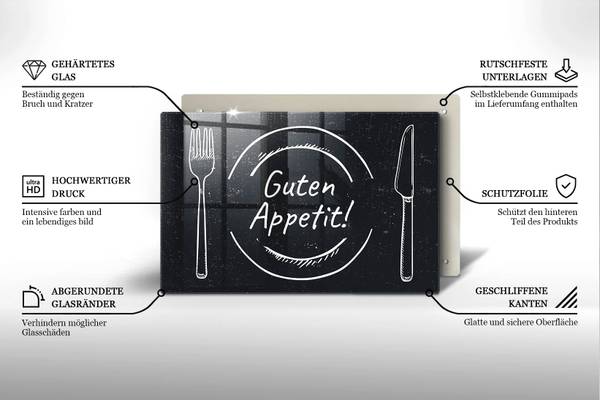 Schneidebrett Guten Appetit! Schwarz - Glas - 80 x 52 x 1 cm