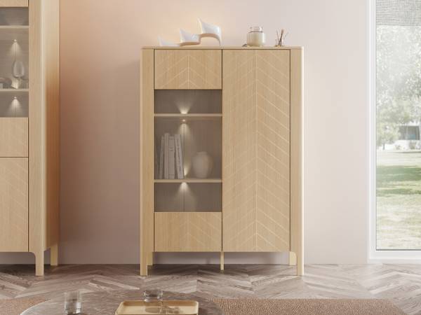 Vitrine mit LED Malumi Braun - Holzwerkstoff - 103 x 146 x 41 cm