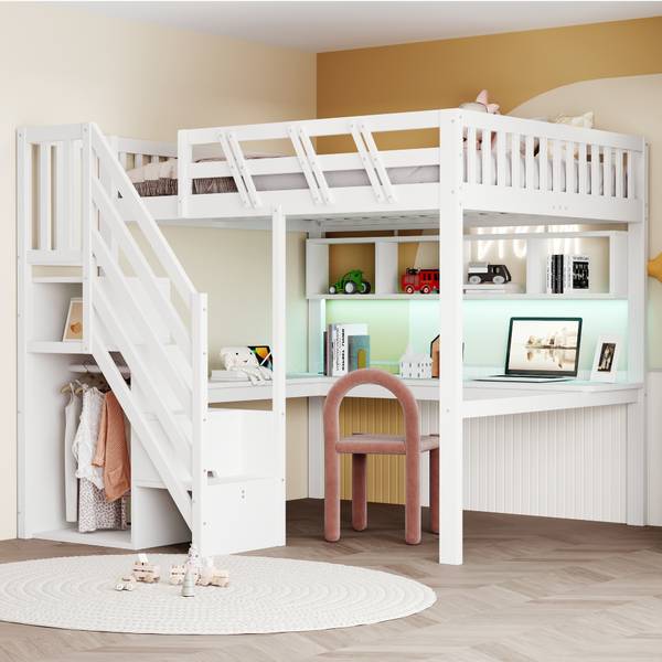 Kinderbett K-1710 Weiß - Holzwerkstoff - 194 x 170 x 205 cm
