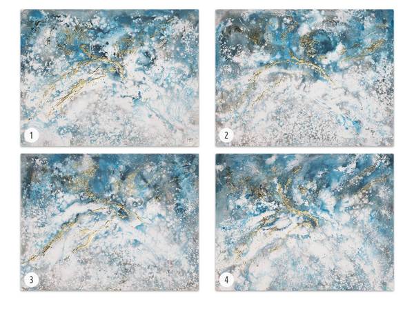 Acrylbild Handgemalt Fluid Painting Sin Blau - Weiß - Baumwollstoff - 100 x 75 x 4 cm