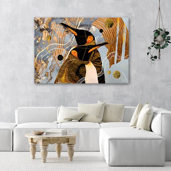 Wandbild pinguine tiere abstraktion 90 x 60 cm