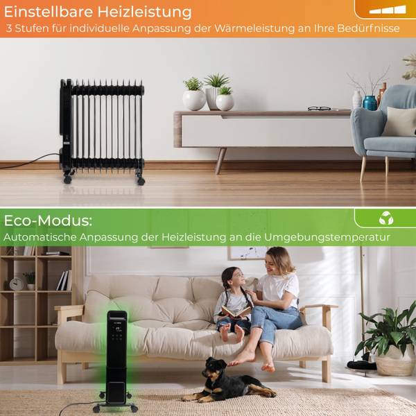Ölradiator 2500 Schwarz - Metall - 25 x 63 x 52 cm