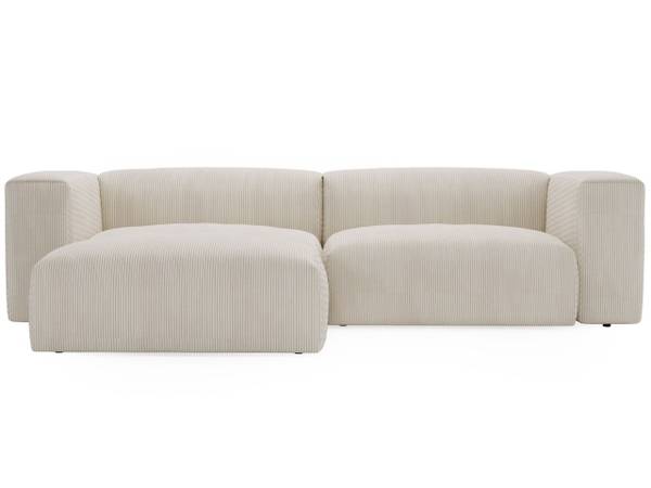 Ecksofa LANDI Creme - Armlehne beidseitig montierbar - Ecke davorstehend links - Ottomane davorstehend links