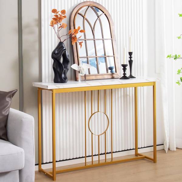 Beistelltisch mit Metallgestell Gold - Holzwerkstoff - 30 x 81 x 120 cm