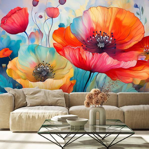 Fototapete Blumen Mohnblumen Abstraktion 250 x 175 cm