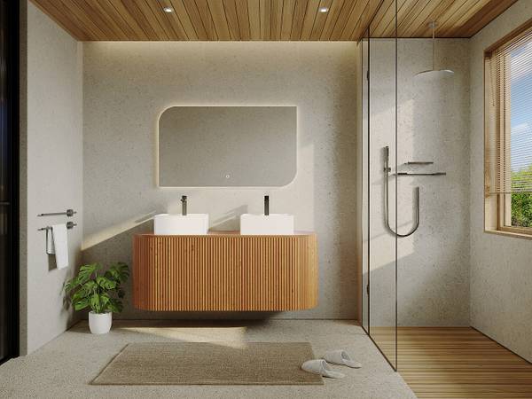 Doppelwaschtisch TOWARI Beige - Holz teilmassiv - 150 x 56 x 50 cm