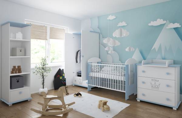 Gitterbett mit Matratze Kleiner Prinz Blau - Kiefer - 65 x 100 x 123 cm
