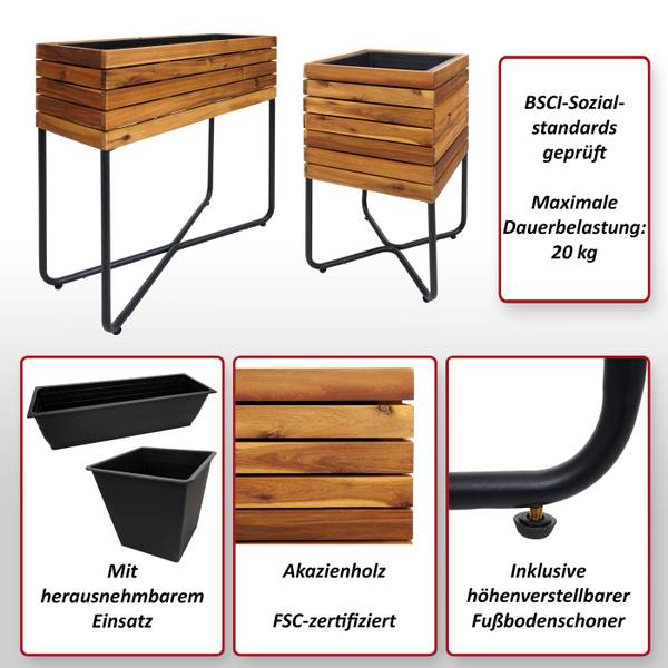 Pflanzkasten L25 (2er-Set) Braun - Akazie - 62 x 60 x 22 cm