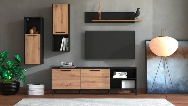 Wohnwand ADRIA Schwarz - Braun - Holzwerkstoff - 260 x 180 x 40 cm