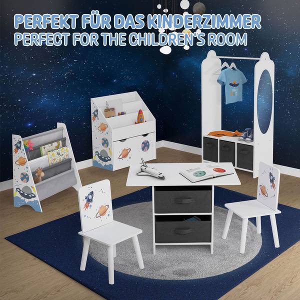 3tlg Kindersitzgruppe aus Holz Weiß - Samt - 48 x 54 x 71 cm