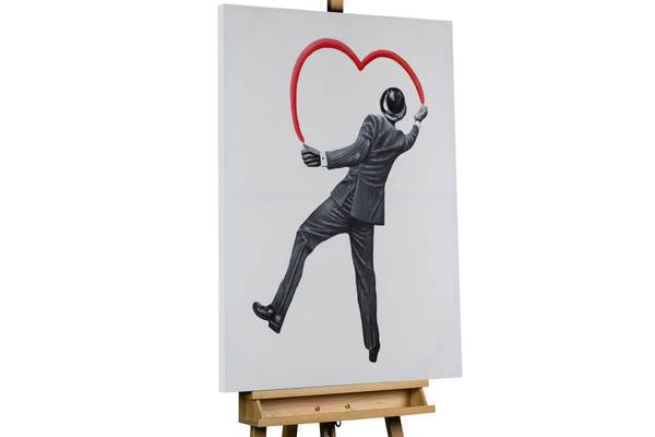 Acrylbild Handgemalt Banksy Lif Rot - Baumwollstoff - 75 x 100 x 4 cm