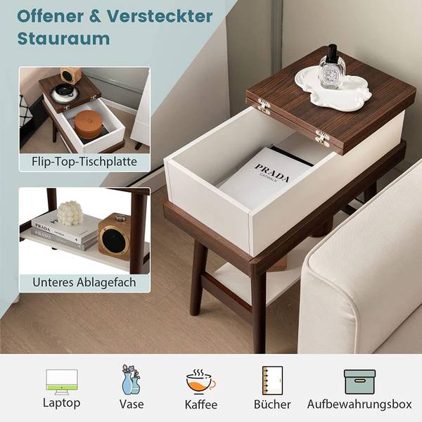 Beistelltisch mit klappbarer Tischplatte Braun - Holzwerkstoff - 30 x 60 x 60 cm