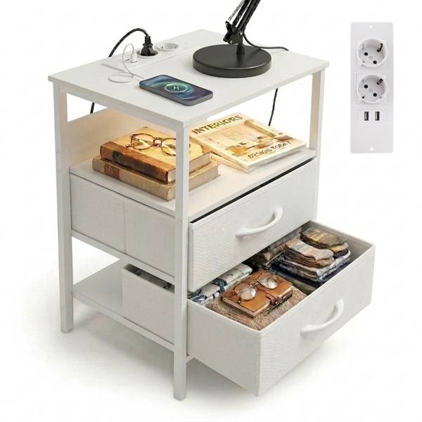 Bijzettafel met LED & USB wit