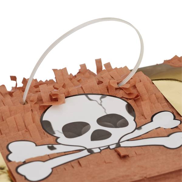 Pinata Set Schatztruhe mit Stab & Maske Braun - Gold - Weiß - Papier - Kunststoff - 30 x 27 x 23 cm