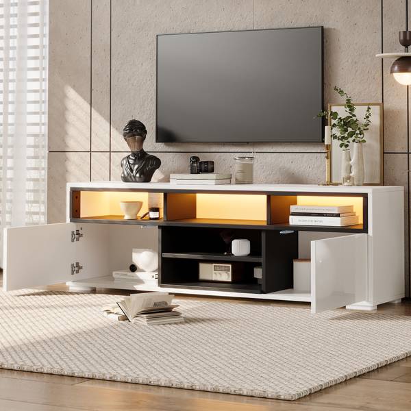 TV-Schrank Endymion Ⅴ Schwarz - Weiß - Holzwerkstoff - 35 x 50 x 150 cm