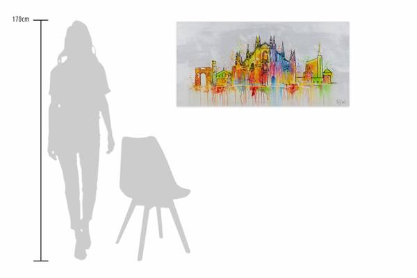 Tableau peint à la main Skyline Duomo Gris - Coton - 120 x 60 x 4 cm