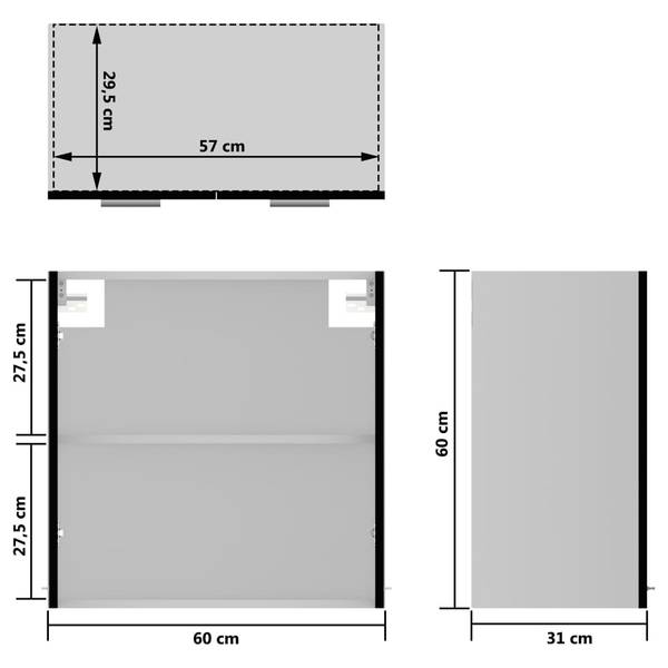 Hängeglasschrank 3016496-12 Schwarz - Weiß - 60 x 60 x 31 cm