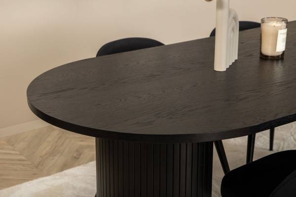 Essgruppe Bianca + Velvet (5-teilig) Schwarz - Samt - 200 x 75 x 90 cm