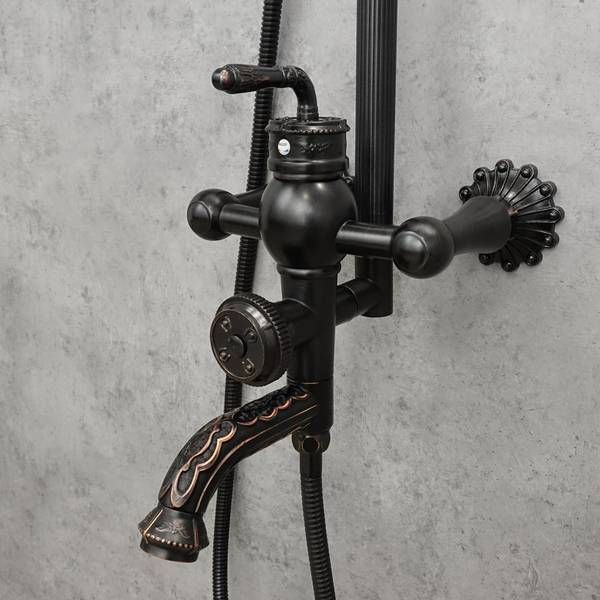 Douchesysteem Flower zwart - messing - 23 x 135 x 53 cm