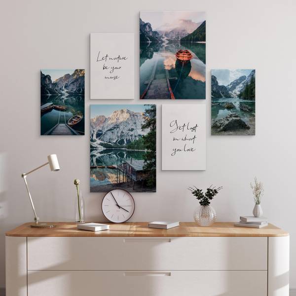 Leinwandbilder Set Zitate Landschaften Schwarz - Blau - Grün - Leinen - 90 x 80 x 80 cm
