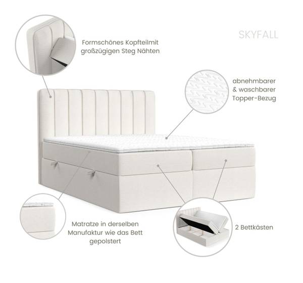 Boxspringbett Skyfall Ecru - Liegefläche Breite: 120 cm