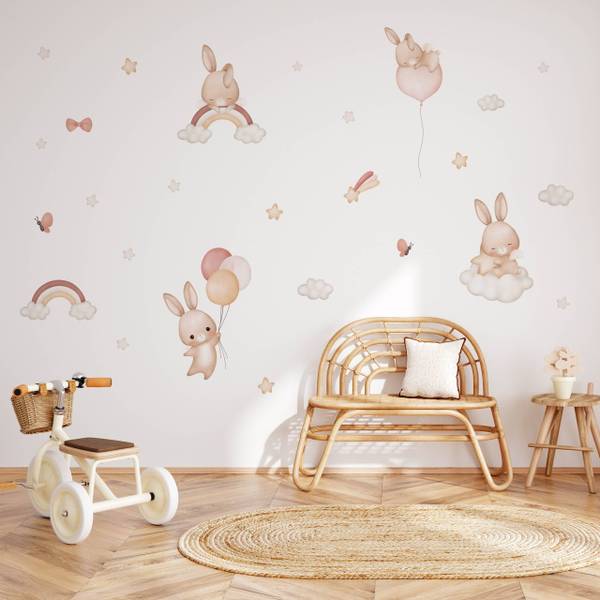 Sticker Häschen mit Regenbogen 26‑er Set 120 x 60 x 60 cm