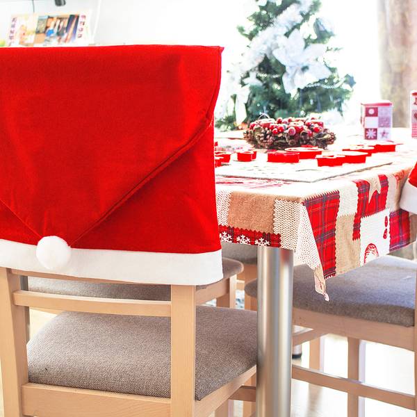 Stuhlhusse Weihnachtsmann-Mütze 1 Stk Rot - Weiß - Textil - 48 x 68 x 2 cm